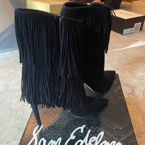 Sam Edelman Mid calf, black fringe boot